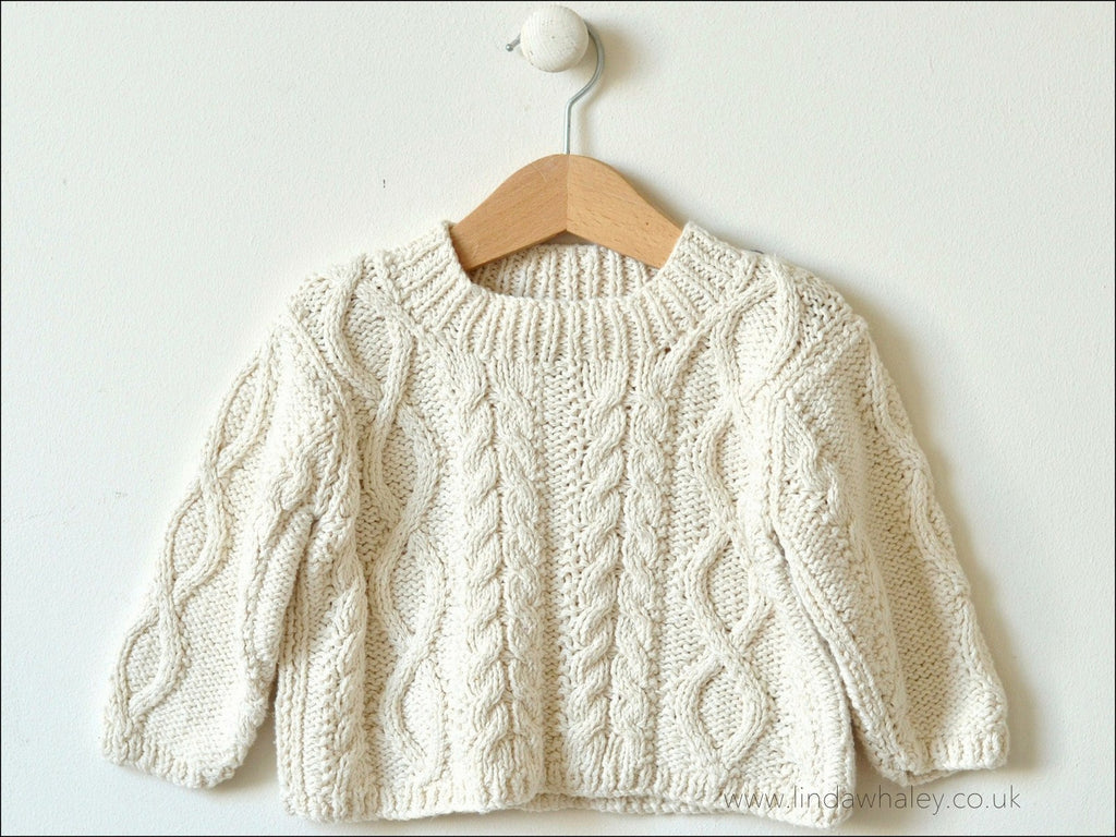 DIAMOND CABLE CREW 0-4M/4-8M – Linda Whaley Knitting Pattern